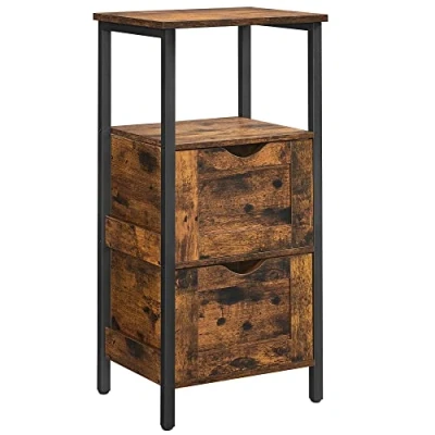 Abbildung von VASAGLE Badezimmerschrank, Badschrank, 2 Schubladen, offenes Fach, Kommode, Badregal, platzsparend, 37 x 30 80 cm, vintagebraun schwarz BBK151B01