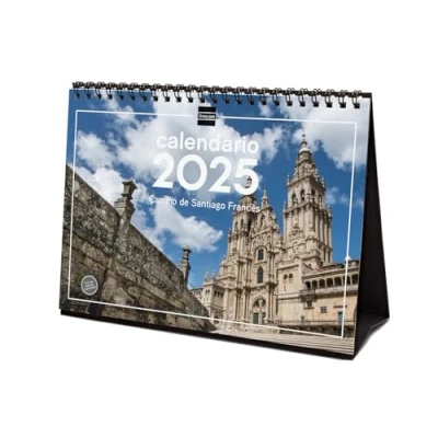 Abbildung von Finocam Tischkalender zum Schreiben 2025 Monat Ansicht Januar Dezember (12 Monate) Jakobsweg Spanisch