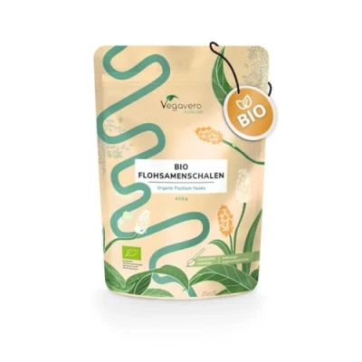 Abbildung von Bio Flohsamenschalen Natürliche Ballaststoffe Psyllium Husk Laborgeprüft &amp; Vegan 400g Ohne Füll und Zusatzstoffe Deutsche Produktion von Vegavero®