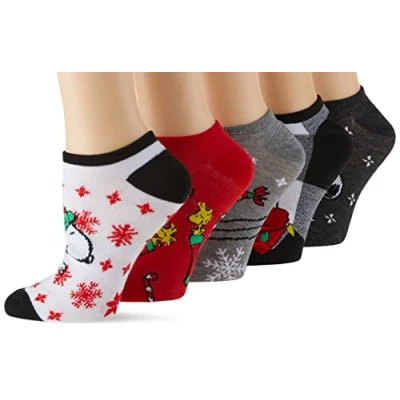 Abbildung von Peanuts Damen Snoopy Holiday 5 Pack No Show Lässige Socken, Weihnachten Schwarz, 42 44.5 EU