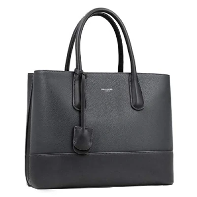 Abbildung von David Jones Damen Große Handtasche Henkeltasche Tote Shopper Bag PU Echtes Leder Stil Multi Pocket Top Griff Taschen Schultertasche Umhängetasche Arbeit Schule Dunkelgrau