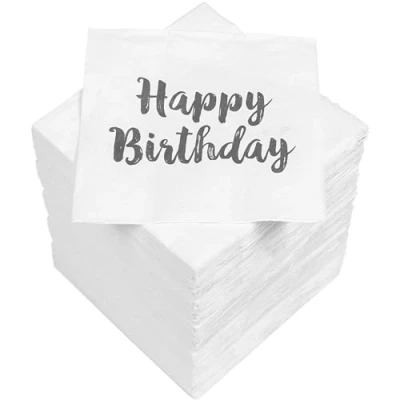 Abbildung von HEKU &#039;Happy Birthday&#039; Cocktail Servietten, 3 lagig, 25x25cm, 150 Stück I Stilvolles Design Ideal für Feiern Praktisch Verpackt