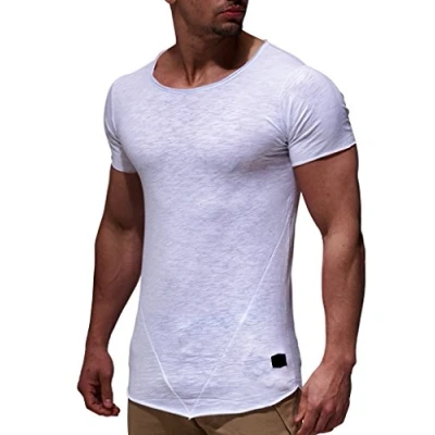 Abbildung von Leif Nelson T Shirt Herren Sommer Rundhals Ausschnitt (Weiß, Größe L), Regular Fit 100% Baumwolle, Casual Basic Männer Kurzarm
