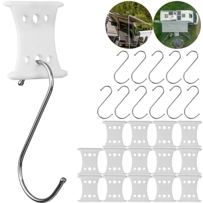 Abbildung von Markisenhaken für Kederschiene, 12 Pack, Weiß, Kederleisten mit ∅5 6mm und ∅7 8mm, Set x 120mm Edelstahl S Haken, Haken Wohnwagen Vorzeltkeder, Kederhaken Camping Markise, Aufhänger Keder