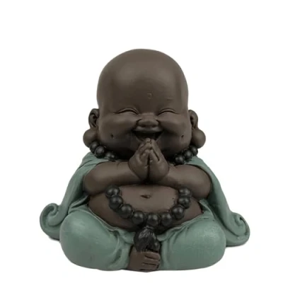 Abbildung von Statue Lachender Buddha Glücksbringer Zen und Feng Shui Dekoration um eine entspannende spirituelle Atmosphäre zu schaffen Breite: 9cm Farbe: Grün Braun Zen&#039;Light