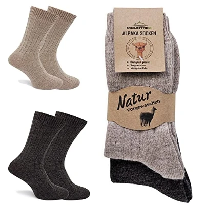 Abbildung von MOUNTREX Alpaka Socken, Wollsocken für Damen, Herren Wintersocken, Kuschelsocken 2 Paar, Beige/Braun (Dünn), 35 38