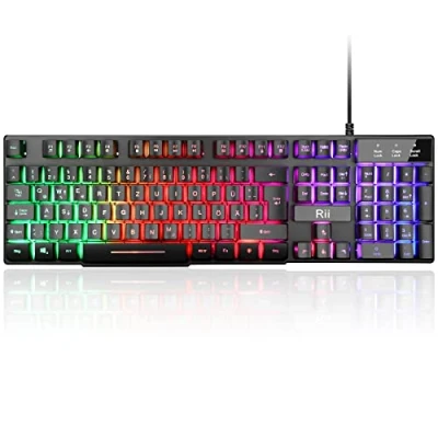 Abbildung von Rii Gaming Tastatur PC, RGB kabelgebunden, Regenbogen Beleuchtete LED, Keyboard ideal für GamerBüro（Deutsches Layout）