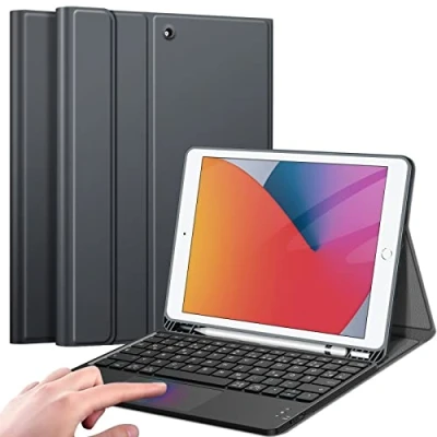 Abbildung von Fintie Tastatur Hülle für iPad (9. / 8. und 7. Generation 2021/2020/2019), 10.2 mit Tastatur, Deutscher Touchpad Magnetisch Abnehmbarer Keyboard, Space Grau