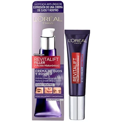 Abbildung von L&#039;Oréal Paris Crema Antiedad de Ojos y Rostro Revilafit Filler, Con Ácido Hialurónico, Rellena Arrugas e Hidrata Intensamente, Eficacia Multizona, Sin Perfume, 30 ml