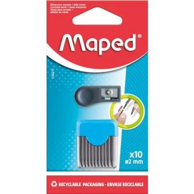 Abbildung von Maped Hartschalenkoffer mit 10 Ersatzminen 2 mm + 1 Minengröße für Schulzirkel Minen Zirkel Spitze HB