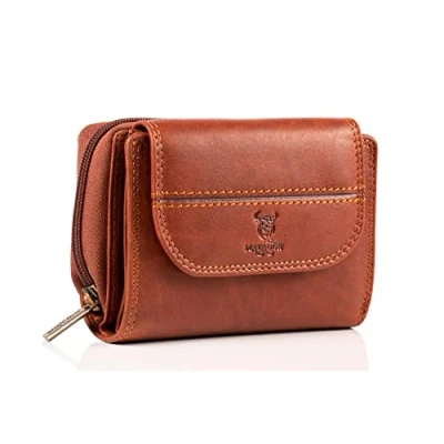 Abbildung von MATADOR Murcia Leder Portemonnaie Damen Mittelgroß mit edler Geschenkverpackung Geldbörse Querformat RFID Geldbeutel Vintage Braun