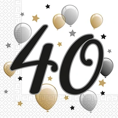 Abbildung von Procos 88867 Servietten Happy Birthday, Milestone 40, 33x33cm, 20 Stück, Ballonmotiv, 40er Geburtstag, Papierservietten mit Motiv, Tischdekoration, Mundtuch, Luftballons, Ballons
