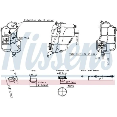 Abbildung von NISSENS 996294 Ausgleichsbehälter 1,2 mit Kappe, Sensor FORD: S Max Mk1, Galaxy Mk2 MPV