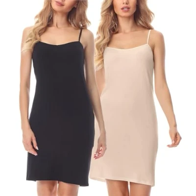 Abbildung von Merry Style Damen Unterkleid kurz Petticoat Knielänge einstellbare Träger 2Pack MS10 203(2Pack Schwarz/Beige, XS)