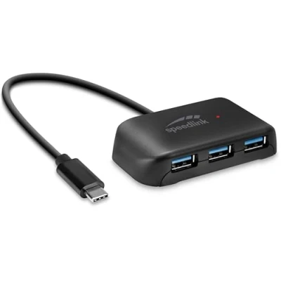 Abbildung von Speedlink SNAPPY EVO 4 Port USB Hub passiver C 3.1 Gen 1 mit 3x A und 1x für eine schnelle Datenübertragung bis zu 5 Gbit/s, Anschluss über C, schwarz