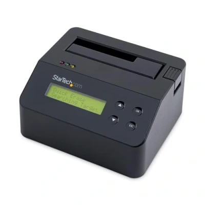 Abbildung von StarTech.com 1 Bay Festplatten Löscher, Selbständiges HDD/SSD Löschgerät, USB 3.0 auf SATA II (3 Gbit/s), 9 Löschmodi, LCD Bildschirm, Secure Erase, DB9 Druckeranschluss, TAA Konform (SDOCK1EU3P)