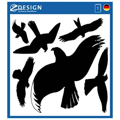 Abbildung von AVERY Zweckform 4485 Fenster Aufkleber Warnvögel 6 Stück (Folie, schwarz, Vogelaufkleber für Scheiben, Wintergärten, Glashäuser, Vogelschutz, Vogel Silhouetten, Schutz vor Vogelschlag, Fensterschutz)