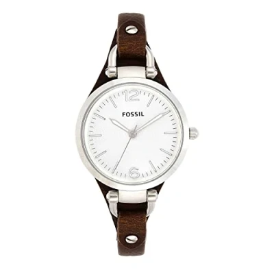 Abbildung von Fossil Uhr für Damen Georgia, Quarzwerk, 32mm Silbernes Edelstahlgehäuse mit Echtlederarmband, ES3060