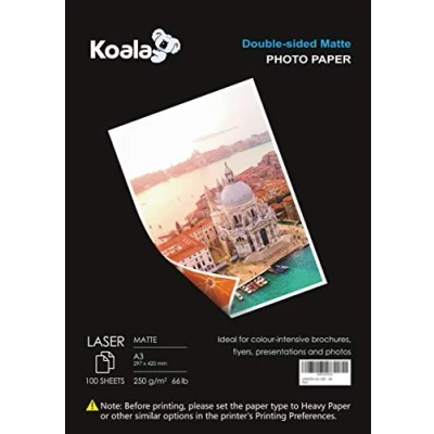 Abbildung von KOALA Fotopapier für Laserdrucker, Doppelseitig, Matt, A3, 250 g/m², 100 Blatt. Geeignet zum Drucken von Fotos, Zertifikaten, Broschüren, Flyern, Faltblättern, Grußkarten, Kalendern, Kunst