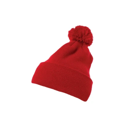 Abbildung von Flexfit Unisex 1501P Cuffed Pom Knit Beanie Mütze, red, one Size