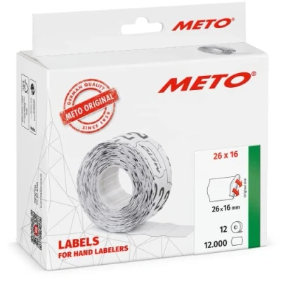 Abbildung von Meto Etiketten für Handauszeichner (26 x 16 mm, 2 zeilig, 12.000 Stück, weiß, permanent haftend, METO, Contact, Sato, Avery, Tovel, Samark etc.)