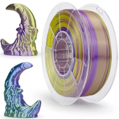 Abbildung von ZIRO PLA Filament Triple Color Coextrusion Silk 3D Printer 1.75mm for &amp; Pen, Multicolor Filament, 1kg(2.2lbs), Grün Blau Lila Farbe
