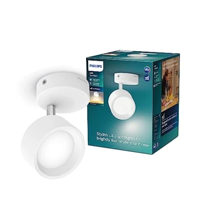 Abbildung von Philips Bracia 1 er LED Spot (5,5 W), einflammiger Wandspot mit warmweißem Licht, energiesparende Raumbeleuchtung langer Nutzlebensdauer, weiß