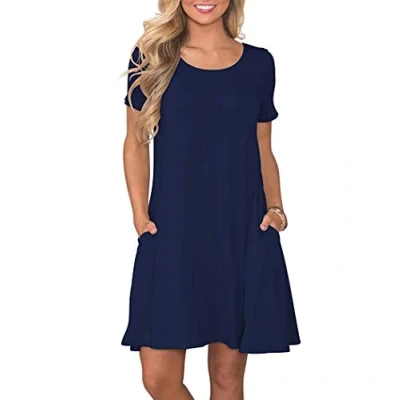 Abbildung von AUSELILY Damen Kleider Sommer Kurzarm Shirtkleider Kurz Sommerkleider Leicht Freizeitkleid mit Taschen