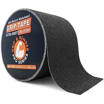 Abbildung von GRIP&amp;BENDER Anti Rutsch Klebeband 10M für Außen, Selbstklebende Streifen Treppen Antirutsch Band Aussen Bereiche mit 80 Grit Körnung (10CM x 10 Meter)