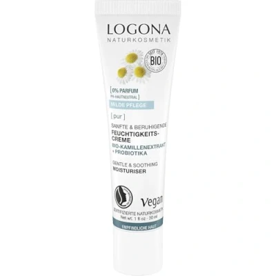 Abbildung von LOGONA Naturkosmetik PUR Sanfte &amp; beruhigende Feuchtigkeitscreme mit Bio Kamillenextrakt Probiotika, pH hautneutrale Pflege für empfindliche Haut, vegane Creme beruhigte 30ml