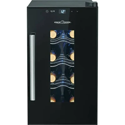 Abbildung von ProfiCook® Weinkühlschrank für 6 Flaschen, Getränkekühlschrank mit UV beständiger Glastür, Weinkühler LED Beleuchtung u. 3 Lagerebenen davon 2 herausnehmbar, Bereich: 11 18C, 17L PC WK 1232