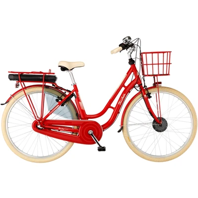 Abbildung von FISCHER E Bike City CITA RETRO 2.0, Elektrofahrrad für Damen und Herren, RH 48 cm, Frontmotor 32 Nm, 36 V Akku, rot glänzend