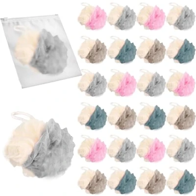 Abbildung von Sadocom 24 Stück Travel Loofah, Einzeln verpackter kleiner Luffa Duschschwamm, 30 g Mini Badeschwämme für die Dusche, Mehrfarbig