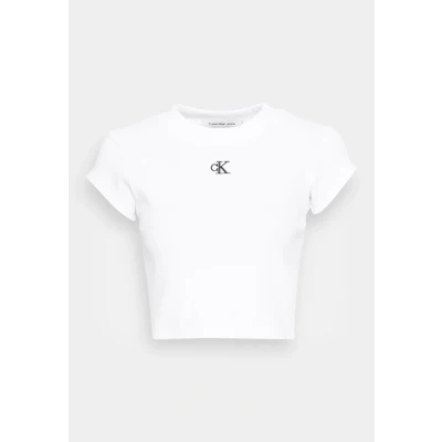 Abbildung von Calvin Klein Jeans Damen T Shirt Kurzarm Ck Rib Baby Tee Cropped, Weiß (Bright White), S