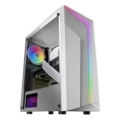 Abbildung von MarsGaming MC X7 Weiß, PC Gaming ATX Gehäuse, ARGB Front, 12cm RGB Lüfter, Volles Seitenfenster