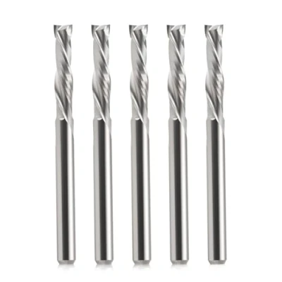 Abbildung von EU_HOZLY 3.175x15mm UP &amp; DOWN Schneiden Sie zwei Flöten Spiral Hartmetallwerk Werkzeugschneider für CNC Router Kompression Holz Bits Packung mit 5