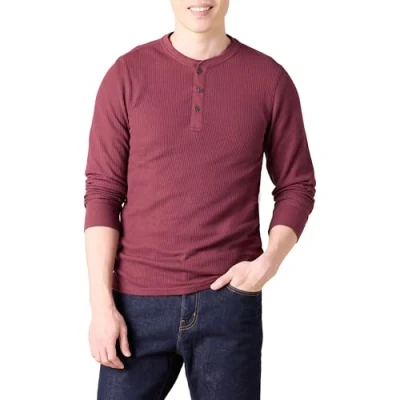 Abbildung von Amazon Essentials Herren Langärmeliges Waffel Henley, Schmale Passform, Burgunderrot, M