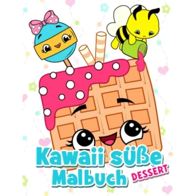Abbildung von Kawaii süße Desserts: Lustiges Malbuch mit Cupcakes, Früchten, Eis, Kuchen, Keksen und glücklichen Tieren für Kinder ab 4 Jahren