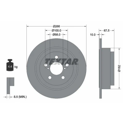 Abbildung von TEXTAR 92082000 Bremsscheibe 266 10 05/07 100 voll ohne Radbefestigungsbolzen, Radnabe SUBARU: Impreza II Saloon, Estate, Forester