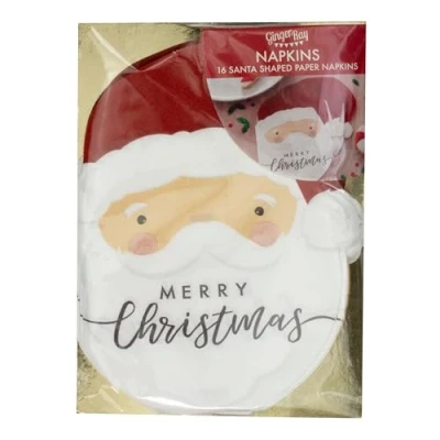 Abbildung von Ginger Ray SAN 316 Santa Shaped Merry Christmas Paper Napkins 16 Pack Serviette, Papier, Rot