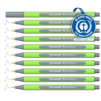 Abbildung von Schneider Line Up Fineliner (Strichstärke 0,4 mm, aus biobasiertem Kunststoff, ausgezeichnet mit Der blaue Engel) 10 Stück, silver grey