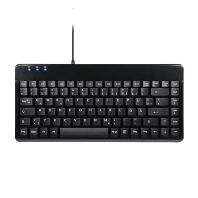 Abbildung von Perixx 10761 PERIBOARD 409 H, Mini Tastatur mit 2x USB Hubs 1,80 Meter Kabel Stecker Klavierlack QWERTZ DE Layout Schwarz