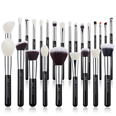 Abbildung von Jessup 25 teiliges professionelles Make up Pinsel Set, Foundation, Puder, Concealer, Lidschatten, Rouge, Textmarker, natürlich synthetische Haarpinsel (schwarz/silber)
