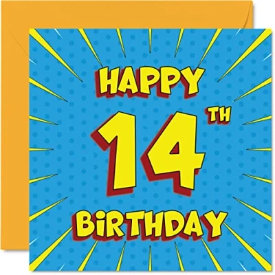 Abbildung von Lustige Geburtstagskarte zum 14. Geburtstag für Jungen Mädchen Comicbuch Karte Schwester Enkelin Sohn Tochter Bruder Cousine Neffe Nichte 145 mm x Grußkarten