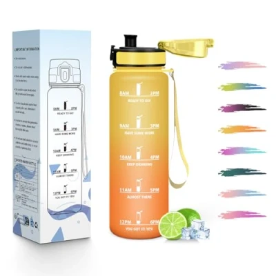 Abbildung von HoneyHolly Trinkflasche Kinder 500ML, Wiederverwendbar Mit Zeitskala, Wasserflasche, Auslaufsicher Sportflasche, Sport für Laufen, Radfahren, Arbeiten, Schule, Fitnessstudio