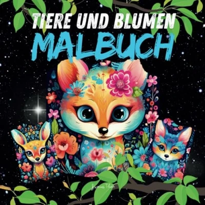 Abbildung von Tiere und Blumen Malbuch: 50 hochwertige Malvorlagen mit wunderschönen Tier Blumenmotiven, für kleine Tierfreunde Naturliebhaber (Tiere Malbücher Mutter Kind)