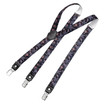 Abbildung von DonDon Hosenträger für Herren schmal 2,5 cm mit 3 extra starken Clips in Y Form elastisch und längenverstellbar, Blumen