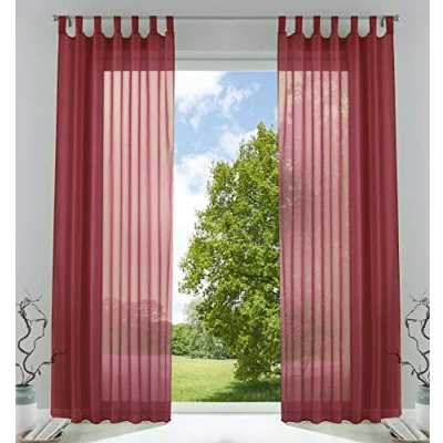 Abbildung von 2er Pack Gardinen Transparent Vorhang Set Wohnzimmer Voile Schlaufenschal mit Bleibandabschluß HxB 245x140 cm Bordeaux, 61000CN