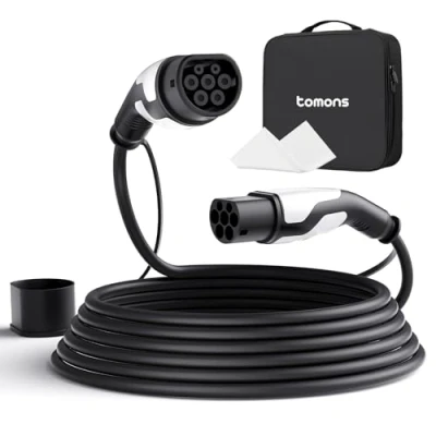 Abbildung von tomons Typ 2 Ladekabel, 22KW 5M 32A 3 Phasig,Elektroauto für EV/PHEV, auf EV mit Tragetasche und Mikrofasertuch Model S/3/X/Y, ID.3, ID.4