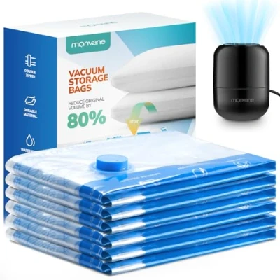 Abbildung von MONVANE Vakuumbeutel für Kleidung mit elektrischer Pumpe, Aufbewahrungsbeutel 6*Jumbo 100x80cm, Reisen, Bettdecken, Decken, Kissen, Bettwäsche